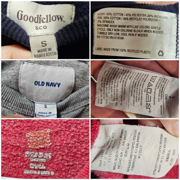 3 Sweatshirts Size Small Solid Red Blue Striped Solid Gray Hanes Old Navy Men's - Picture 2 of 4